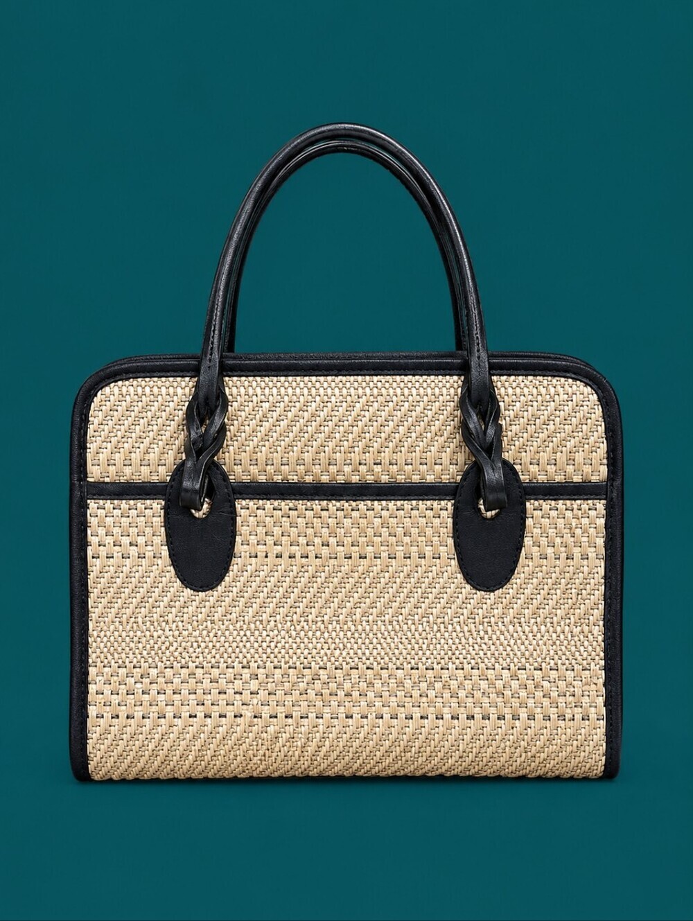 VTG MARLO Wicker Three Compartment Satchel Tote Bag